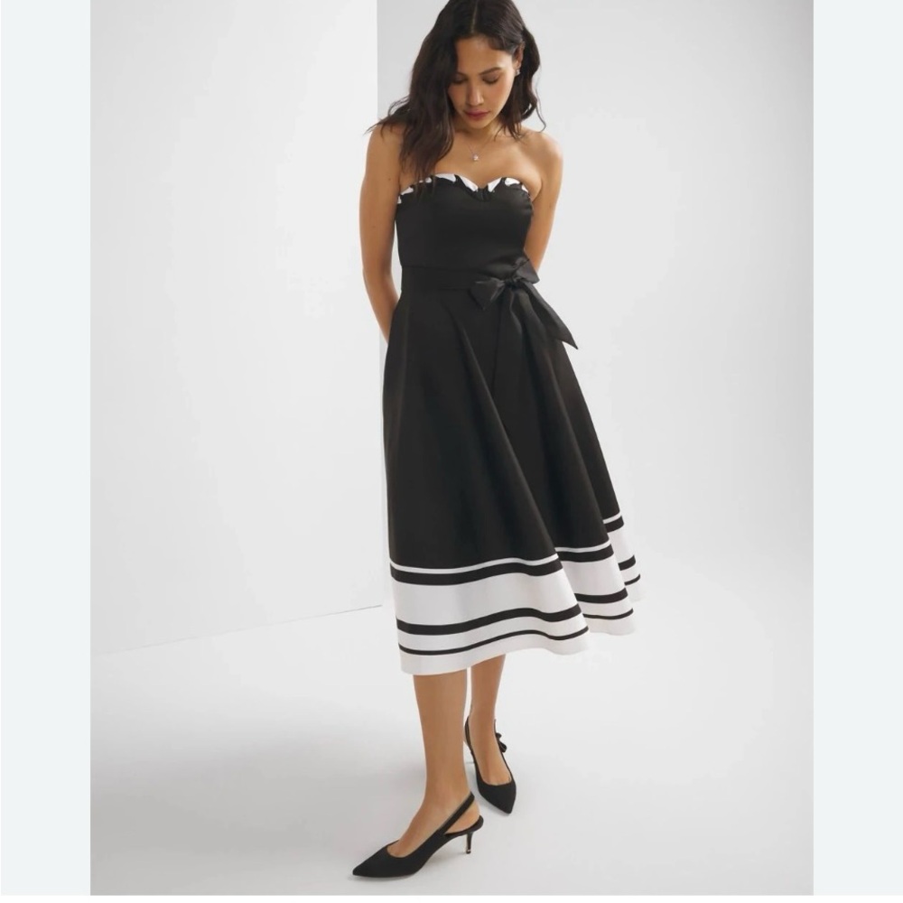 BRAND New!!!White House Black market Elegant Black and White Strapless Dress - Picture 2 of 13